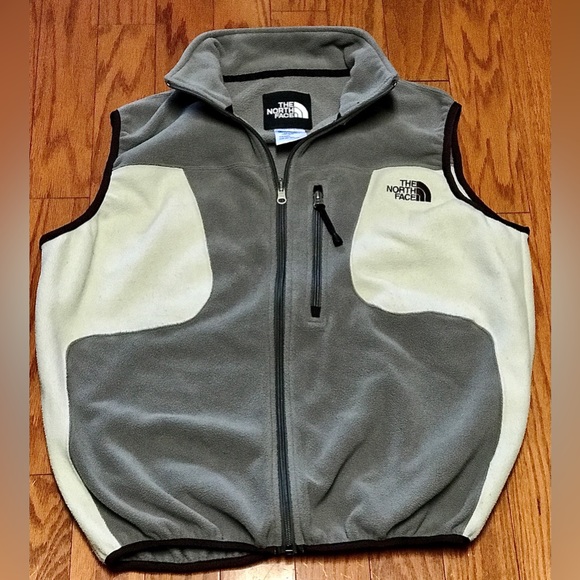 Men’s Medium Vintage 1990s Fleece Colorblock Grey White THE NORTH FACE Vest - Picture 11 of 14